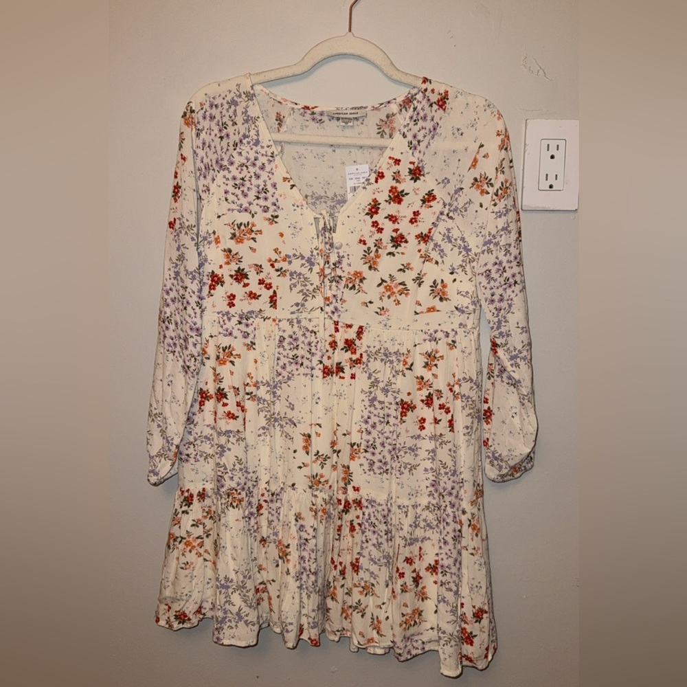 American Eagle Floral VNeck Boho Mini Dress Womens Size XS